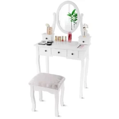 Costway Makeup Desk Vanity Dressing Table Oval Stool 5 Storage Drawers -Cozy Living Deals Store GUEST 0015528a 567c 4cab 9371 e39215e15f19