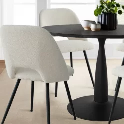 Haven+Edwin 5-Piece Black Round-Shaped Dining Table Set With 4 Upholstered Bouclé Fabric Dining Chair With Black Legs-The Pop Maison -Cozy Living Deals Store GUEST 00460f69 3605 4036 97cf c6d1eec6249b