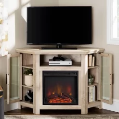 Glass Door Electric Fireplace Corner TV Stand For TVs Up To 50" - Saracina Home -Cozy Living Deals Store GUEST 00a48356 bf30 4e88 9498 b7dca90cc2eb