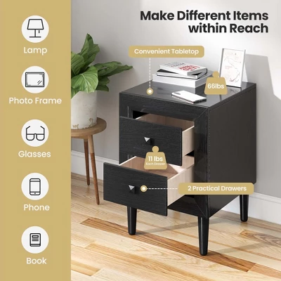 Costway Nightstand End Bedside Coffee Table Wooden Leg Storage Drawers BlackGrey 4 Costway Nightstand End Bedside Coffee Table Wooden Leg Storage Drawers BlackGrey - Image 4