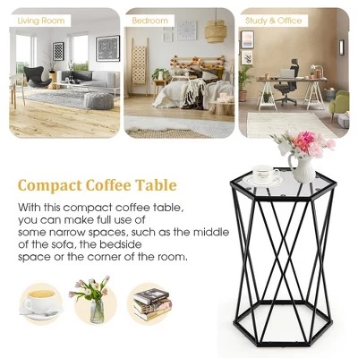 Costway Set Of 2 End Table Tempered Glass Top Metal Frame Hexagonal Accent Side Table 8 Costway Set Of 2 End Table Tempered Glass Top Metal Frame Hexagonal Accent Side Table - Image 8