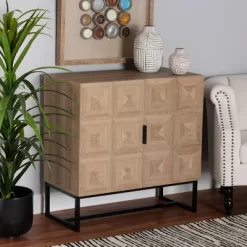 Darien Wood And Metal 2 Door Storage Cabinet Brown/Black - Baxton Studio