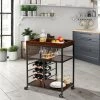 Costway 3 Tier Kitchen Trolley Utility Cart W/Wine Rack & Glass Holder