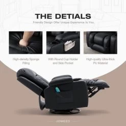 JOMEED PU Heated Stain Resistant Leather Massage Rocking Recliner Chair With 360 Degree Swivel, 2 Cup Holders, And Retractable Footrest
