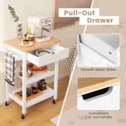 Tangkula 3-Tier Kitchen Island Cart Rolling Service Trolley W/ Bamboo Top Shelves -Cozy Living Deals Store GUEST 0304c941 583f 4a67 90d7 22aa74fc17e2