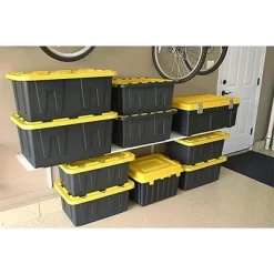 Homz 34-Gallon Durabilt Plastic Stackable Home Office Garage Storage Organization Container Bin W/Lid And Handles, Black/Yellow (2 Pack) -Cozy Living Deals Store GUEST 033f6a31 ec9a 4c22 8bda 31236a8f0b0c