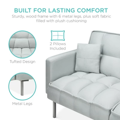Best Choice Products Convertible Living Room Linen Fabric Tufted Split-Back Futon Sofa W/ 2 Pillows 4 Best Choice Products Convertible Living Room Linen Fabric Tufted Split-Back Futon Sofa W/ 2 Pillows - Image 4