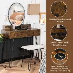 Costway Industrial Vanity Makeup Dressing Table Padded Stool Set 3-Color Lighted Mirror -Cozy Living Deals Store GUEST 03e50d23 5f9b 4cfb b0f9 fe718553c331