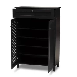 Shelf Wood Shoe Storage Cabinet With Drawer Coolidge Black - Baxton Studio