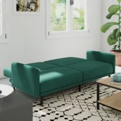 Emma And Oliver Premium Padded Upholstered Split Back Sofa Futon With Vertical Channel Tufting And Wooden Legs -Cozy Living Deals Store GUEST 042b672d d920 40d8 b46b e601b557769c