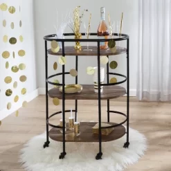 Honey-Can-Do 3 Tier Oval Bar Cart Walnut -Cozy Living Deals Store GUEST 04650eb1 ab13 4700 82ae e30339940514