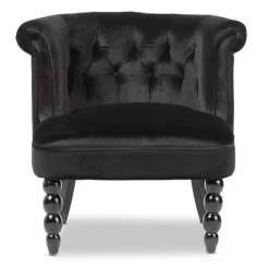 Flax Victorian Style Contemporary Velvet Fabric Upholstered Vanity Accent Chair - Black - Baxton Studio