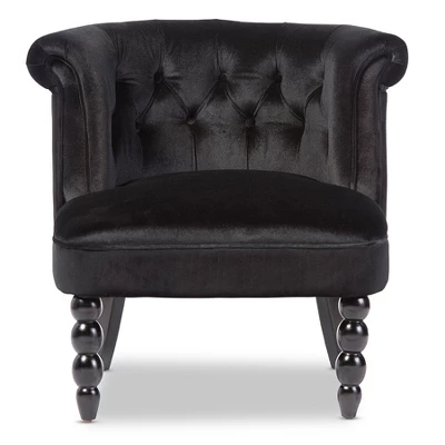 Flax Victorian Style Contemporary Velvet Fabric Upholstered Vanity Accent Chair - Black - Baxton Studio 1 Flax Victorian Style Contemporary Velvet Fabric Upholstered Vanity Accent Chair - Black - Baxton Studio