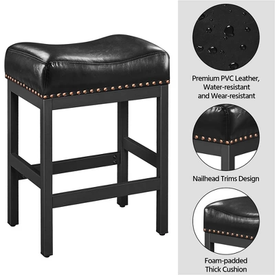Yaheetech 26"H Bar Stools Faux Leather Counter Height Stools With Nailhead Trims Set Of 2, Black 4 Yaheetech 26"H Bar Stools Faux Leather Counter Height Stools With Nailhead Trims Set Of 2, Black - Image 4