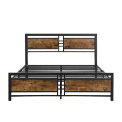 Queen Size Metal Platform Bed With Wood Headboard And Footboard, Antique Brown - ModernLuxe -Cozy Living Deals Store GUEST 05cbfc06 1ffb 409e ba7d 0f71d536ae9e