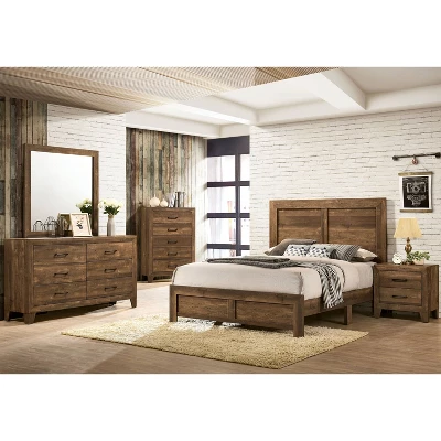 3pc Queen Quail Bedroom Set With 2 Nightstands Rustic Light Walnut - HOMES: Inside + Out 5 3pc Queen Quail Bedroom Set With 2 Nightstands Rustic Light Walnut - HOMES: Inside + Out - Image 5
