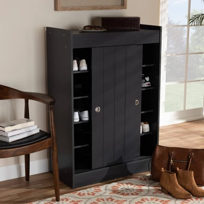 2 Door Leone Finished Wood Entryway Shoe Storage Cabinet Black - Baxton Studio 3 2 Door Leone Finished Wood Entryway Shoe Storage Cabinet Black - Baxton Studio - Image 3