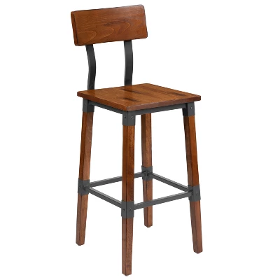 Emma And Oliver 4 Pack Commercial Grade Rustic Walnut Industrial Style Wood Dining Barstool 3 Emma And Oliver 4 Pack Commercial Grade Rustic Walnut Industrial Style Wood Dining Barstool - Image 3