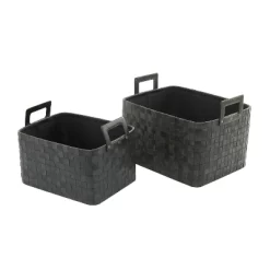 Set Of 2 Leather Storage Baskets Brown - Olivia & May