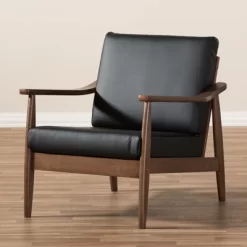 Venza Mid Century Modern Walnut Wood Faux Leather Lounge Chair Black - Baxton Studio -Cozy Living Deals Store GUEST 0843b107 67d6 457f 8ef1 355742d4da28