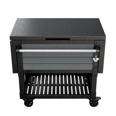 Keter KET-252172 89.8 Quart Outdoor Rolling Patio Cooler And Insulated Beverage Cart With Fold Down Glass Shelf And Built In Bottle Opener, Gray 3 Keter KET-252172 89.8 Quart Outdoor Rolling Patio Cooler And Insulated Beverage Cart With Fold Down Glass Shelf And Built In Bottle Opener, Gray - Image 3