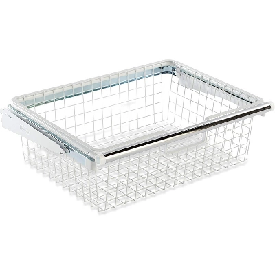 Rubbermaid Portable Metal Wire Sliding Hanging Storage Basket For Closet Organizer Kits, White 1 Rubbermaid Portable Metal Wire Sliding Hanging Storage Basket For Closet Organizer Kits, White