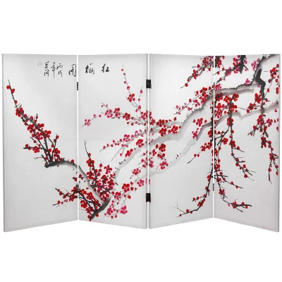 3' Tall Double Sided Plum Blossom Canvas Room Divider - Oriental Furniture 1 3' Tall Double Sided Plum Blossom Canvas Room Divider - Oriental Furniture