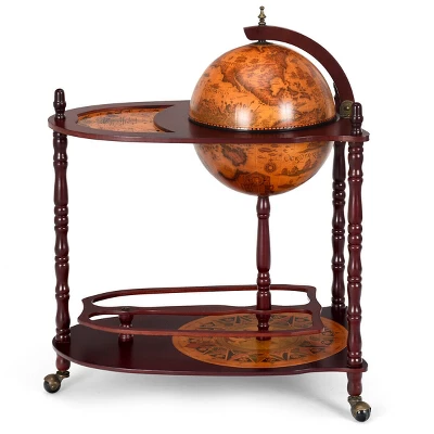 Costway Wood Globe Wine Bar Stand 34'' H 16th Century Italian Rack Liquor Bottle Shelf 7 Costway Wood Globe Wine Bar Stand 34'' H 16th Century Italian Rack Liquor Bottle Shelf - Image 7