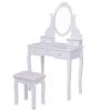 Tangkula Oval Vanity Mirror Dressing Table Beauty Dresser Cosmetics Organizer W/ Cushioned Bench