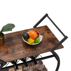 Jomeed Wood And Metal Portable Rolling Kitchen Bar Or Coffee Cart With 3 Bottle Horizontal Wine Rack With Handles And Lockable Casters, Gray Oak -Cozy Living Deals Store GUEST 09fa855b 8716 42d7 9477 e8ef7d57f29c