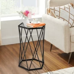 Costway End Table Tempered Glass Top Metal Frame Hexagonal Accent Side Table Living Room -Cozy Living Deals Store GUEST 0a415bb4 f8d3 4ee6 b895 e2920fe8834f
