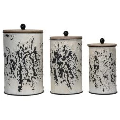 Set Of 3 Cream And Gray Floral Metal Decorative Storage Canisters - Foreside Home & Garden -Cozy Living Deals Store GUEST 0a6e4f62 ee76 4468 8366 51b5e95f5be3