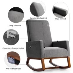 Costway Mid Century Retro Fabric Upholstered Rocking Chair Nursery Armchair Gray 14 Costway Mid Century Retro Fabric Upholstered Rocking Chair Nursery Armchair Gray -Cozy Living Deals Store GUEST 0ad22469 b813 4e6b 94dc 02ffae587222