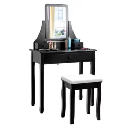 Costway Square Mirror Dressing Table Set Makeup Vanity For Bedroom, Living Room White/Black -Cozy Living Deals Store GUEST 0ae6efbe 0a30 4012 aef9 515a728a34a9