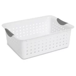 Sterilite Ultra Ventilated Open Top Plastic Storage Organizer Basket With Gray Contoured Carrying Handles