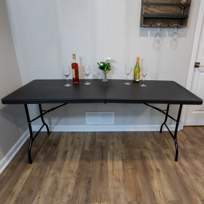 Folding Table - Lightweight Portable Folding Desk - 6-Foot-Long Plastic Table For Camping, Playing Cards, Parties, And Dining By Everyday Home (Black) 6 Folding Table - Lightweight Portable Folding Desk - 6-Foot-Long Plastic Table For Camping, Playing Cards, Parties, And Dining By Everyday Home (Black) - Image 6