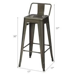 Costway Set Of 4 Metal Bar Stools 30'' Bar Height Barstools Industrial W/ Low Back Gun