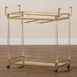 Savannah Metal And Glass Wine Cart Gold/Clear - Baxton Studio -Cozy Living Deals Store GUEST 0c5d8a5a bd99 42d9 82d6 ee43a13a79f4