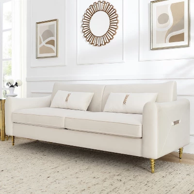 80.3" Modern Velvet Tufted Sofa With 2 Pillows And Gold Legs - ModernLuxe 2 80.3" Modern Velvet Tufted Sofa With 2 Pillows And Gold Legs - ModernLuxe - Image 2