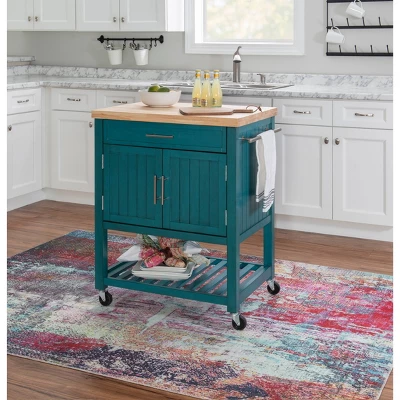 Abigail Kitchen Cart Teal - Powell Company 1 Abigail Kitchen Cart Teal - Powell Company
