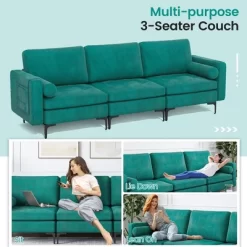 Costway Modular 3-Seat Sofa Couch W/ Socket USB Ports & Side Storage Pocket Teal -Cozy Living Deals Store GUEST 0c87a3bf 090e 4215 8372 99863270e499