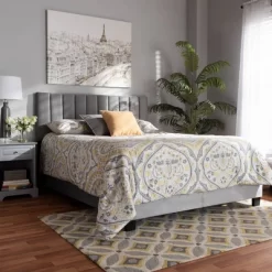 Clare Velvet Panel Bed With Tufted Headboard - Baxton Studio -Cozy Living Deals Store GUEST 0cc7488f 7ffc 4f8b b0ad 9da01c7ae879