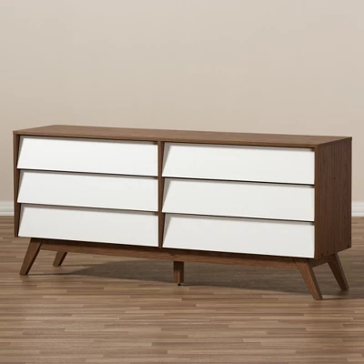 Hildon Mid-Century Modern Wood 6 Drawer Storage Dresser Brown - Baxton Studio 4 Hildon Mid-Century Modern Wood 6 Drawer Storage Dresser Brown - Baxton Studio - Image 4