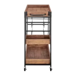 12 Bottles Rustic Walnut Wood And Metal Rolling Farmhouse Style Bar Cart Brown/Black - Danya B. -Cozy Living Deals Store GUEST 0cf2c7d8 a7da 463b b24f f2de50e63960