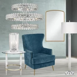 55 Downing Street Modern Minimalist Glass Round Accent Side End Table 24 3/4" Wide Clear Gold Rings For Living Room Bedroom Bedside Entryway House -Cozy Living Deals Store GUEST 0d3f77b9 2c8e 482c be6b f3b39e88aaab