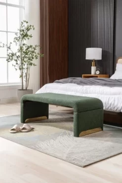 Lily 43.31" Faux Shearling Fabric Look Upholstered Waterfall Bench With Gold Metal Legs-Maison Boucle -Cozy Living Deals Store GUEST 0dc4fd37 be0a 4cfb 9544 4daf1c30db2d