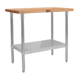 John Boos High-Quality Maple Wood Top Work Table With Adjustable Lower Shelf, 36 X 24 X 1.5 Inch, Galvanized Steel