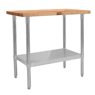 John Boos High-Quality Maple Wood Top Work Table With Adjustable Lower Shelf, 36 X 24 X 1.5 Inch, Galvanized Steel 1 John Boos High-Quality Maple Wood Top Work Table With Adjustable Lower Shelf, 36 X 24 X 1.5 Inch, Galvanized Steel
