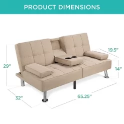 Best Choice Products Modern Linen Convertible Futon Sofa Bed W/ Removable Armrests, Metal Legs, Cupholders -Cozy Living Deals Store GUEST 0e7c9cec d31d 4a57 9047 7601104b92f4
