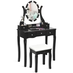 Tangkula Vanity Table Makeup Dresser Desk W/LED Light Drawers & Stool Black/Brown/White -Cozy Living Deals Store GUEST 0f0aaa99 25c7 45c7 b9a0 71e25f4bd6fc